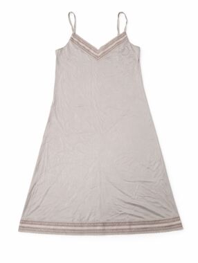 Vintage 70s 80s ILGWU Union Made Satin Slip Dress Taupe Lace Trim USA